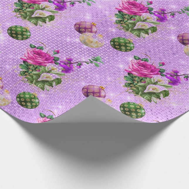 Merry Christmas Baubles Rose Gold Pink Purple Wrapping Paper (Corner)