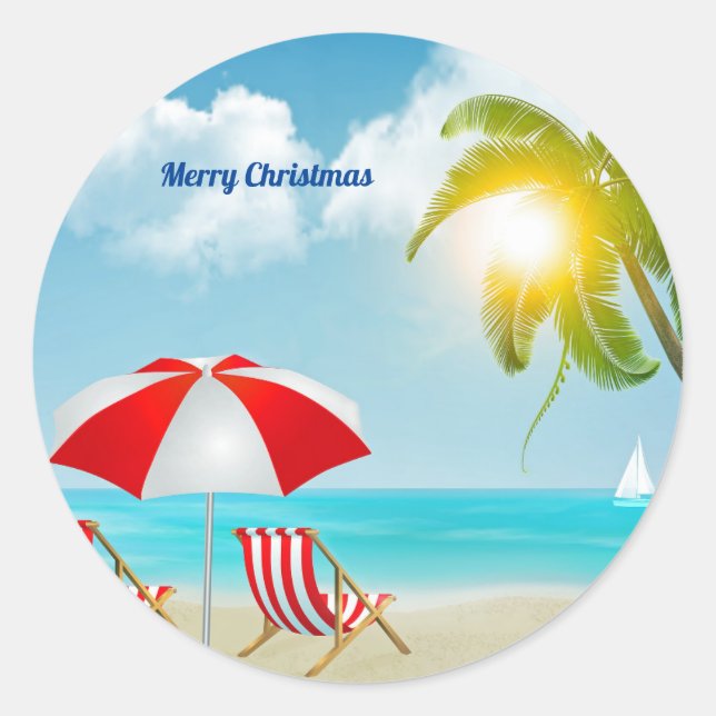 Merry Christmas  Beach Classic Round Sticker (Front)