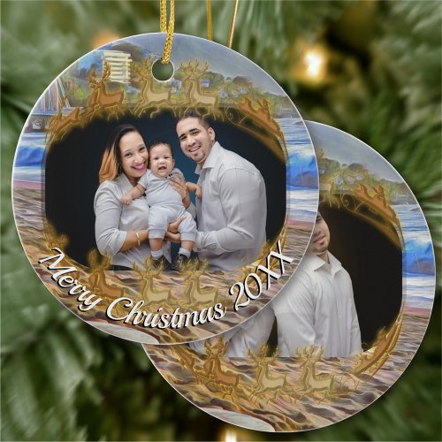 Merry Christmas Beach Family 786 Ceramic Ornament