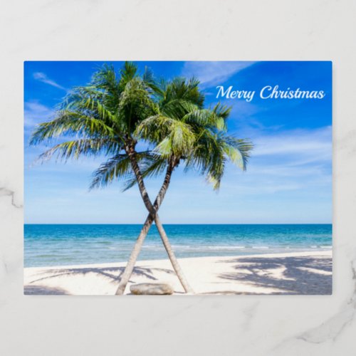 Merry Christmas Beach Palm trees  Foil Holiday Postcard