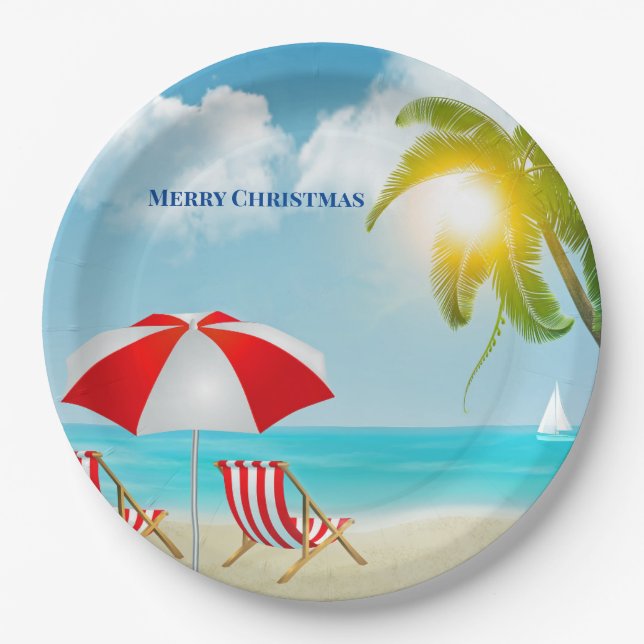 Merry Christmas  Beach  Paper Plates (Front)