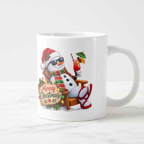 Merry Christmas Beach Snowman Giant Coffee Mug