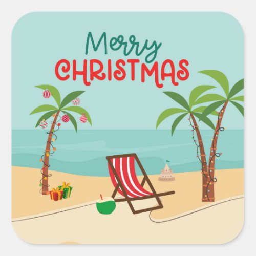 Merry Christmas Beach  Square Sticker