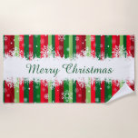 Merry Christmas Beach Towel<br><div class="desc">Merry Christmas illustration with snowflakes decoration on colorful striped background</div>