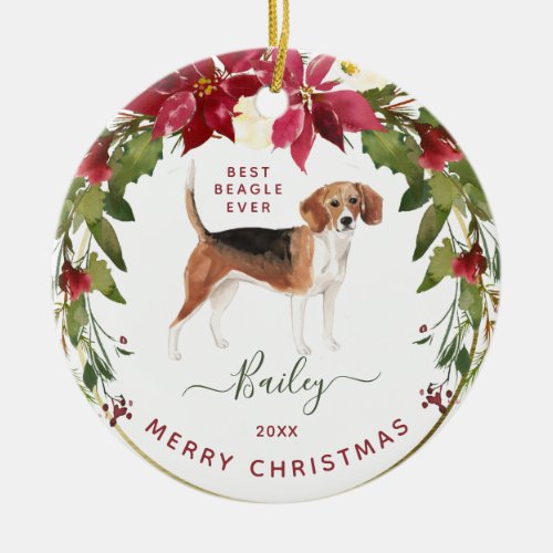 Merry Christmas Beagle  Add Your Dogs Photo Ceramic Ornament