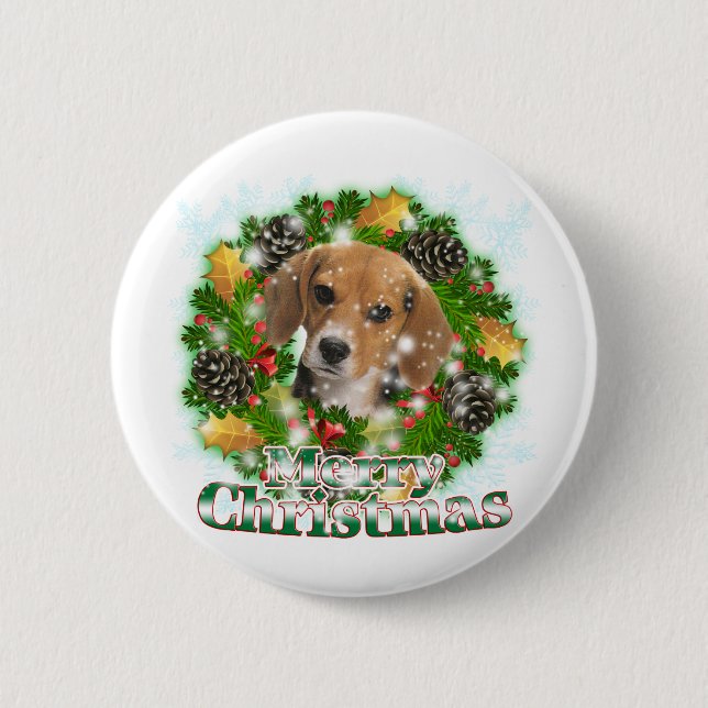 Merry Christmas Beagle Button (Front)