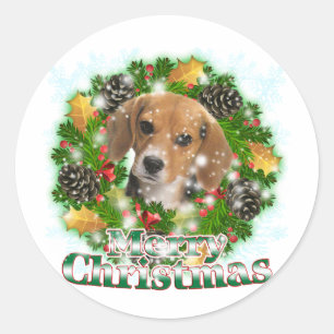 Merry Christmas Beagle Classic Round Sticker
