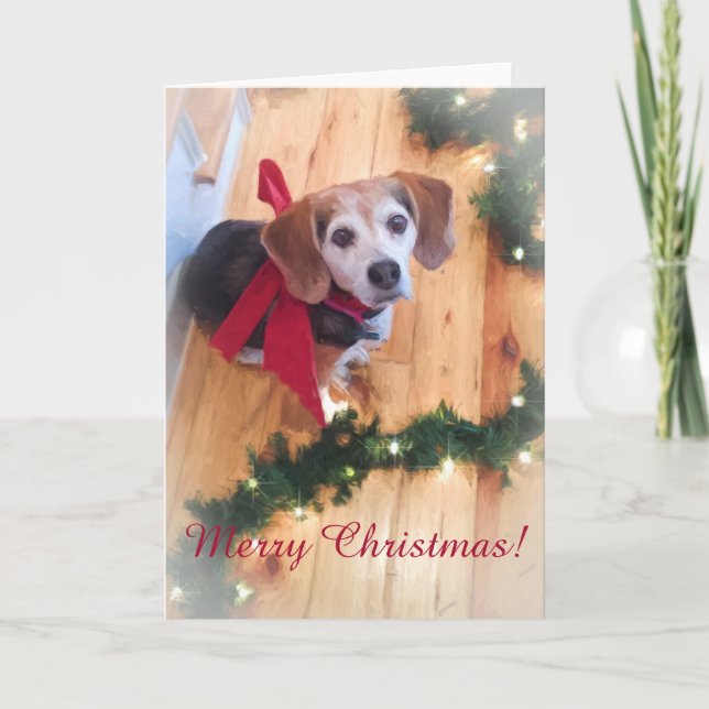 Merry Christmas Beagle Customizable Blank Card (Front)