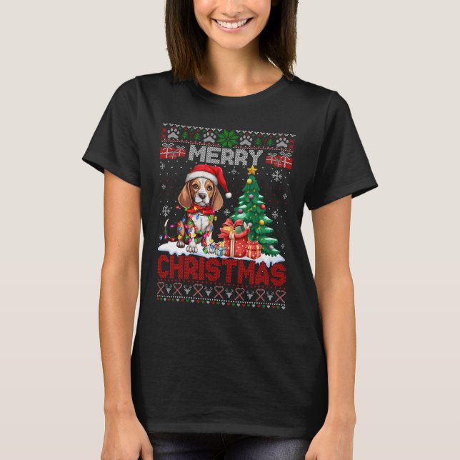 Merry Christmas Beagle Dog Lover Ugly Xmas Sweater (Front)
