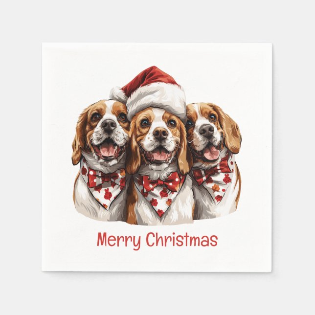 Merry Christmas Beagle Dogs Napkins (Front)