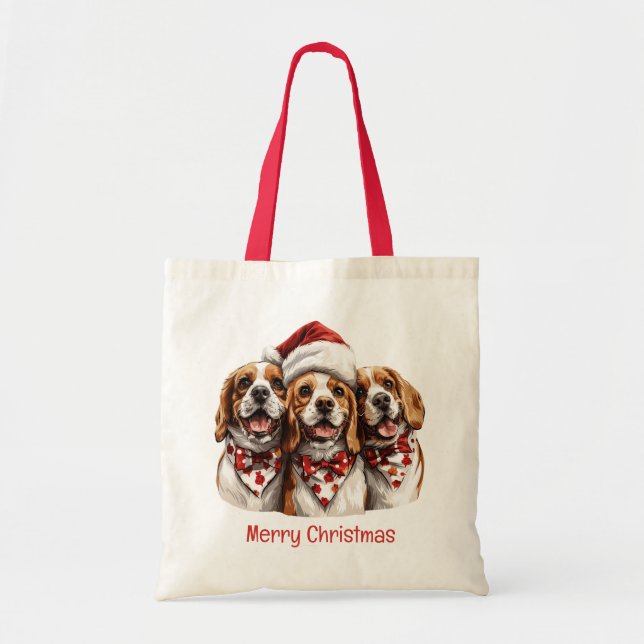 Merry Christmas Beagle Dogs Tote Bag (Front)