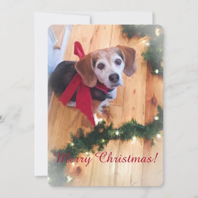 Merry Christmas Beagle Flat Card (Front)