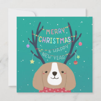 Merry Christmas: Beagle Illustration Art Invitation