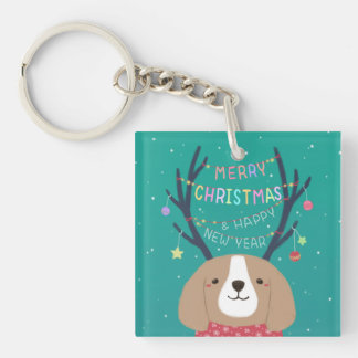 Merry Christmas: Beagle Illustration Art Keychain