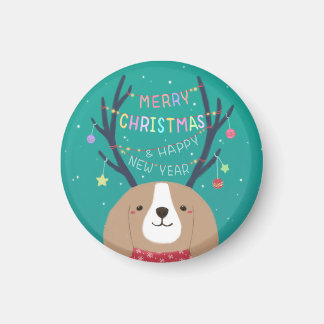 Merry Christmas: Beagle Illustration Art Magnet