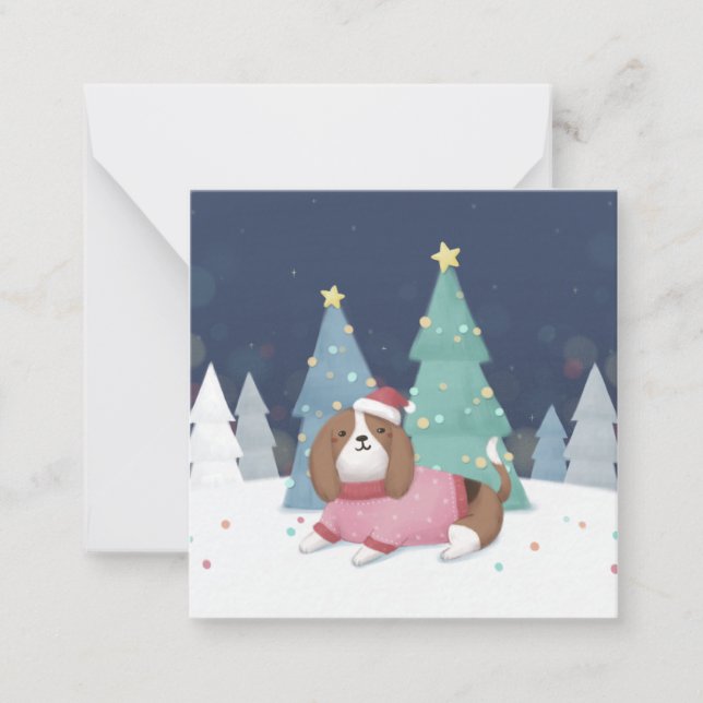 Merry Christmas: Beagle Illustration Art Note Card (Front)