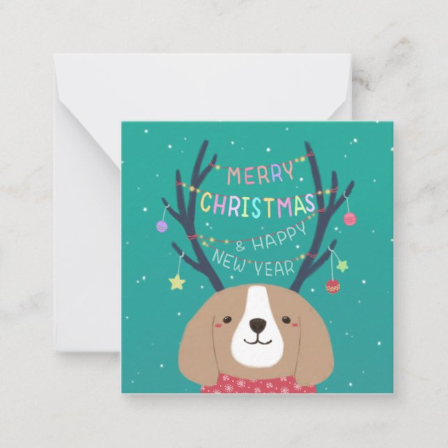 Merry Christmas: Beagle Illustration Art Note Card (Front)