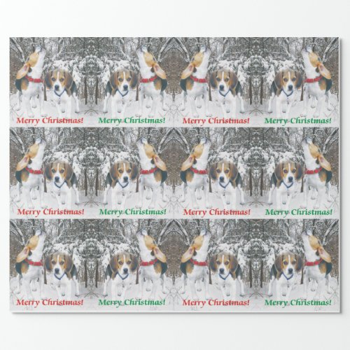 Merry Christmas Beagle Pups  Woods Wrapping Paper