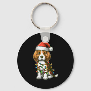 Merry Christmas Beagle Santa Christmas Lights Dog Keychain