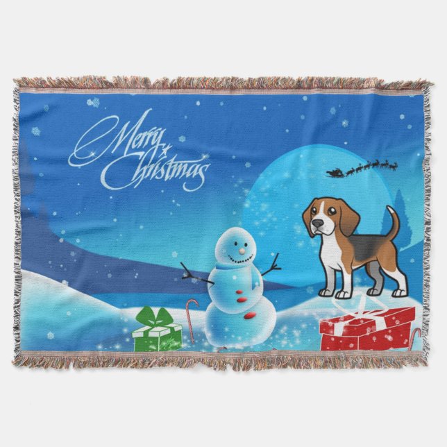 Merry Christmas Beagle Throw Blanket (Front)