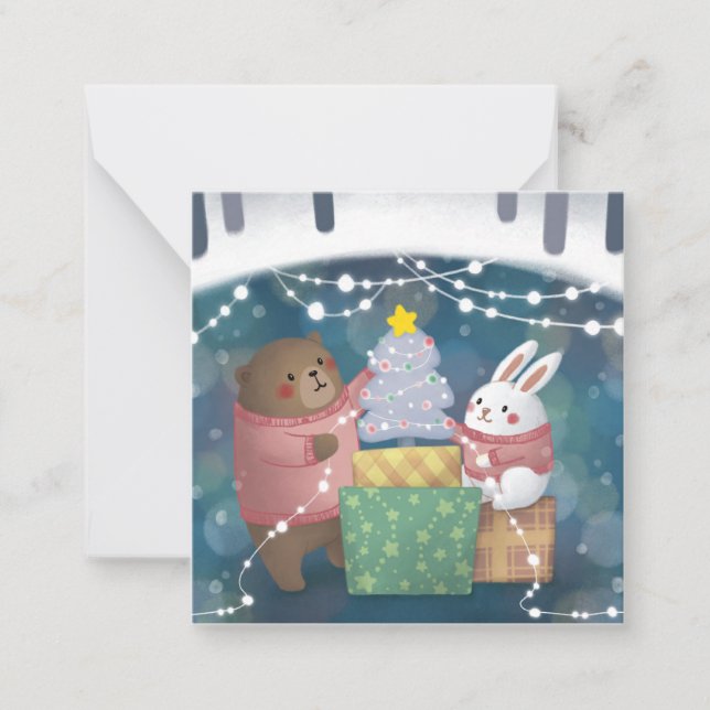 Merry Christmas: Bear & Bunny Note Card (Front)