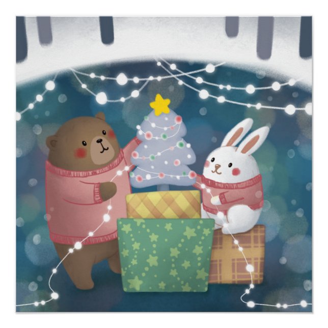 Merry Christmas: Bear & Bunny Poster (Front)