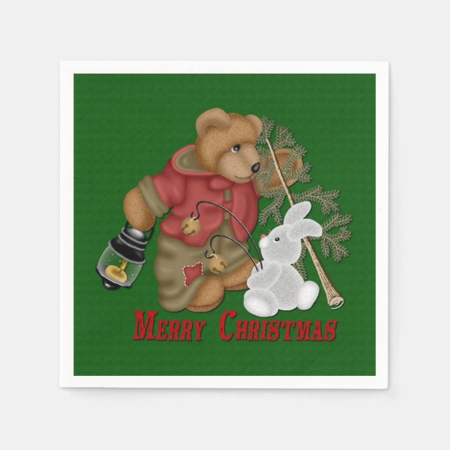 Merry Christmas Bear Holiday Napkins (Front)
