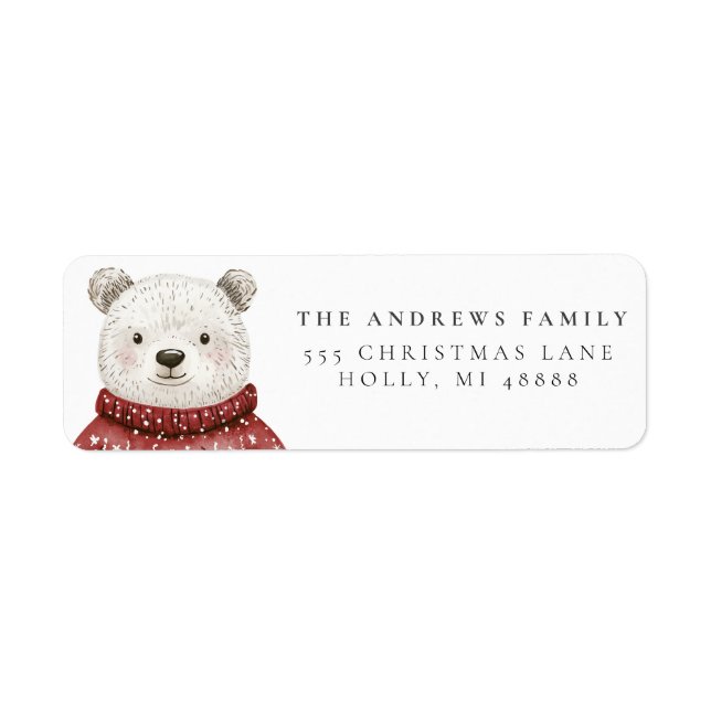 Merry Christmas Bear in a Sweater Label (Front)