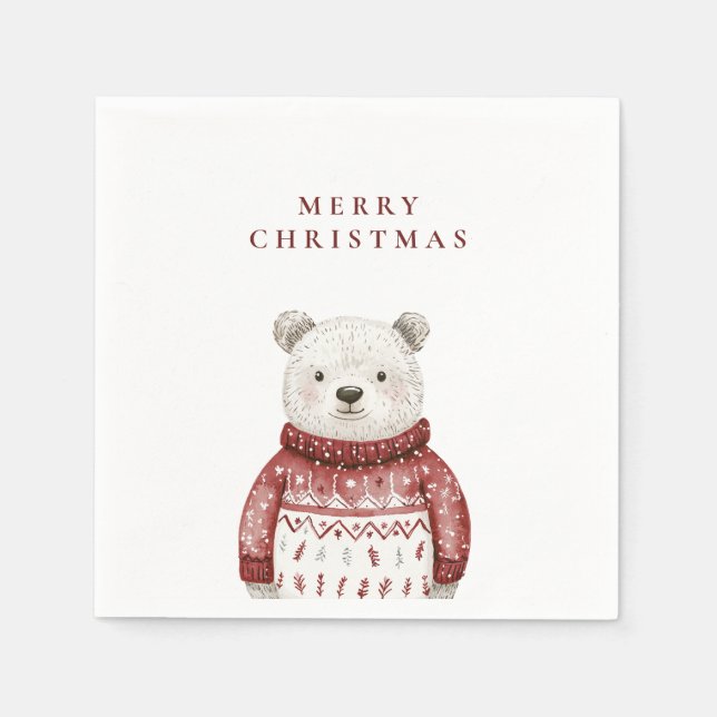 Merry Christmas Bear in a Sweater Napkins (Front)