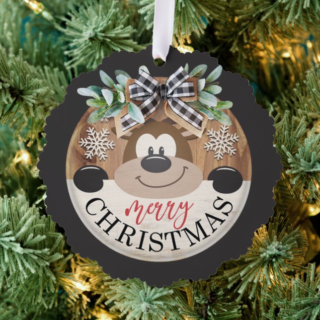 Merry Christmas Bear Snow Snowflakes Ornament Card (Insitu (Tree))
