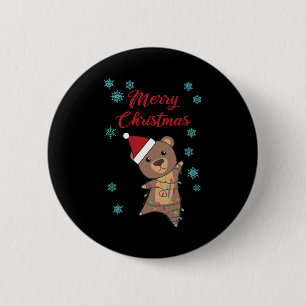 Merry Christmas Bear Snow Winter Bear Teddy Button