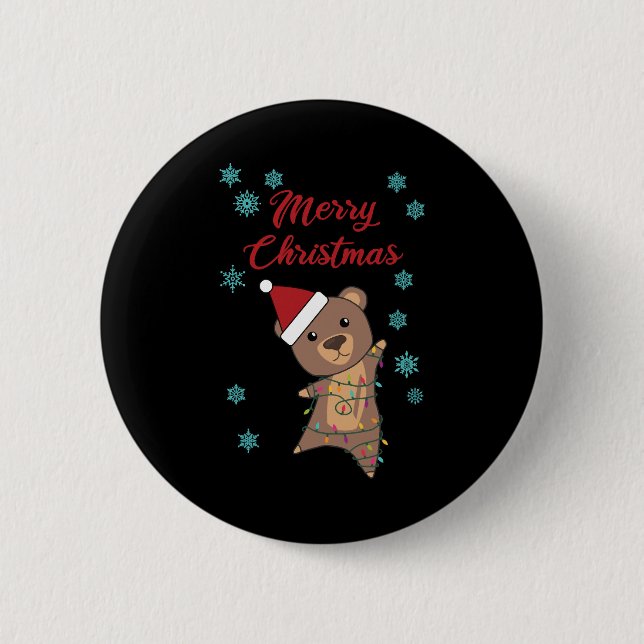 Merry Christmas Bear Snow Winter Bear Teddy Button (Front)