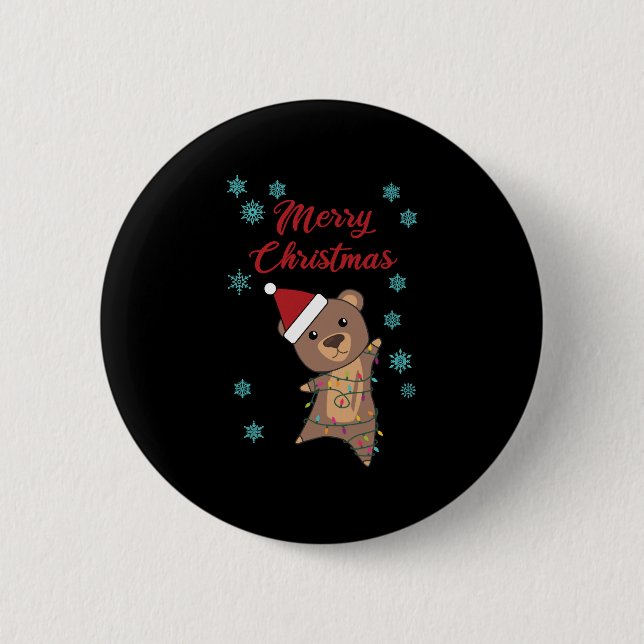Merry Christmas Bear Snow Winter Bear Teddy Button (Front)
