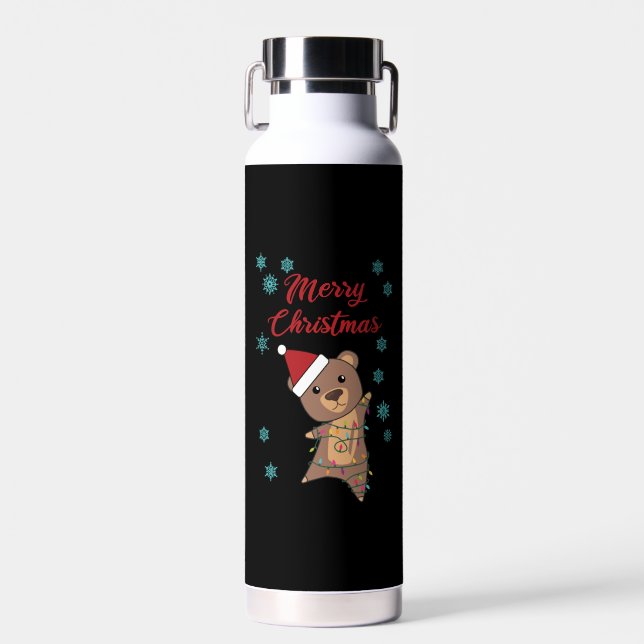 Merry Christmas Bear Snow Winter Bear Teddy Water Bottle (Front)