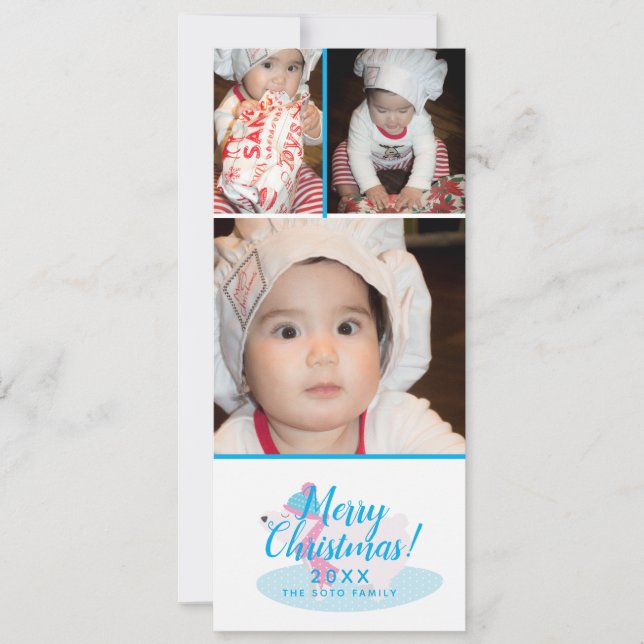 Merry Christmas Bear Snowflakes Baby Photo Collage Holiday Card (Front)