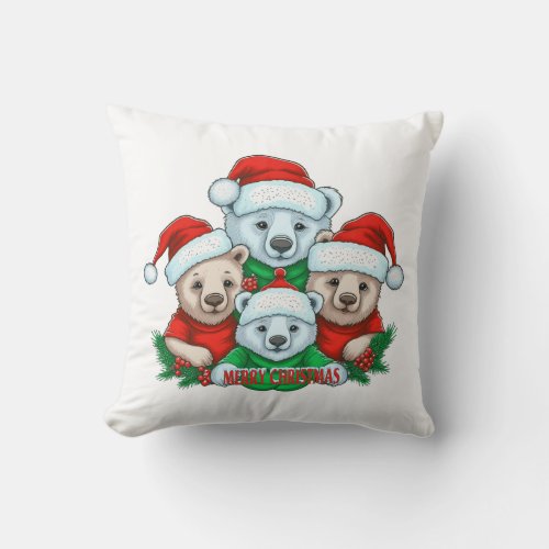 Merry Christmas Bear Squad Throw Pillow