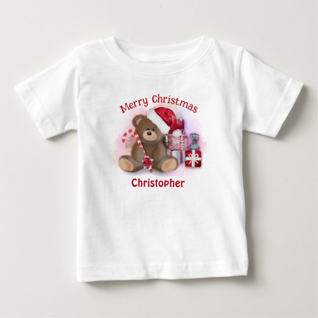 Merry Christmas Bear Toddler Kids Baby Christmas  T-Shirt (Front)