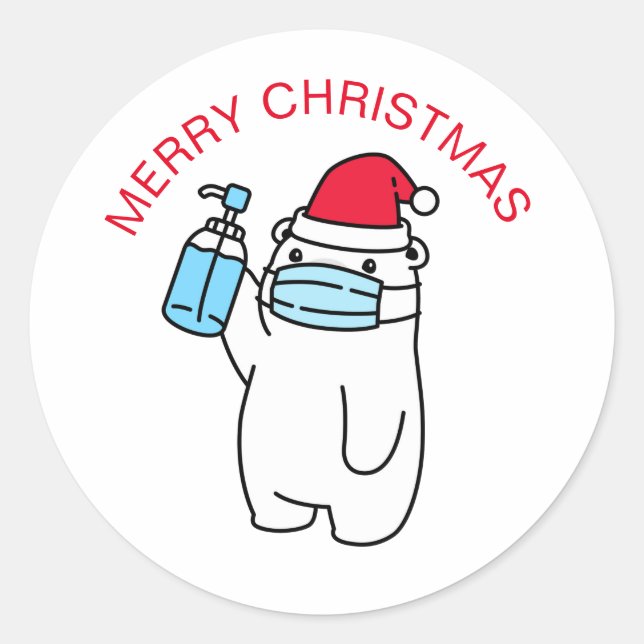 MERRY CHRISTMAS BEAR WITH MASK ROUND STICKERS (Front)