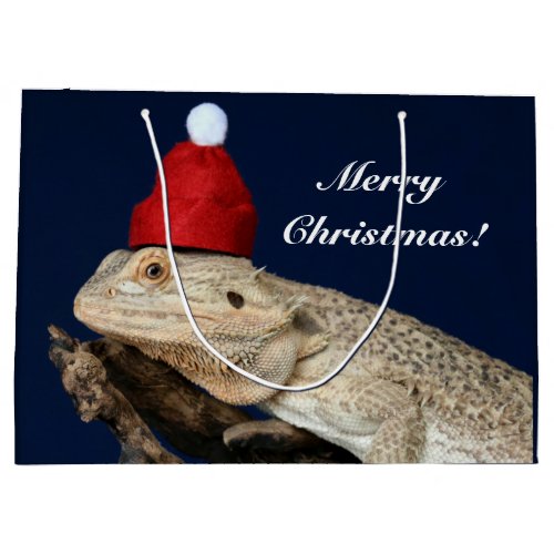 Merry Christmas Bearded Dragon Lizard _ Santa Hat Large Gift Bag