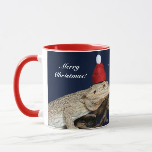 Merry Christmas Bearded Dragon Lizard _ Santa Hat Mug