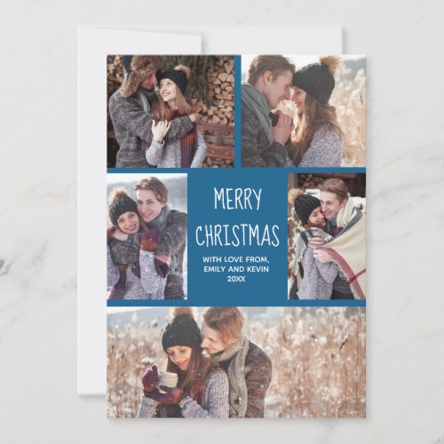 Merry Christmas Beautiful Blue Photo Collage Cute Holiday Card