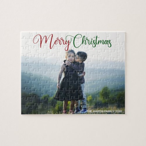 Merry Christmas Beautiful Family Photo Custom Gift Jigsaw Puzzle