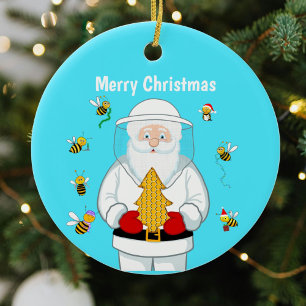 Merry Christmas Beekeeper Apiary Santa with Bees Ceramic Ornament
