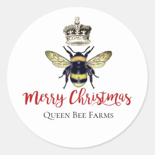 Merry Christmas Beekeeper Farm Apiary Bee Crown Classic Round Sticker