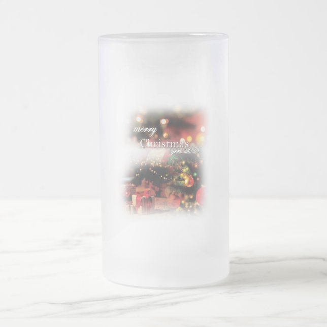 Merry Christmas Beer Glass Frosted Glass Beer Mug (Center)