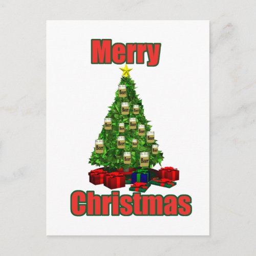 Merry christmas beer tree holiday postcard