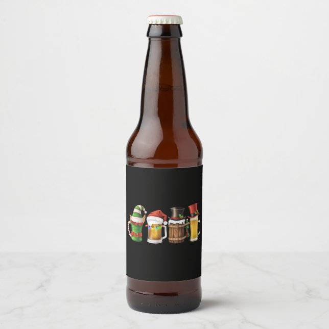 Merry Christmas Beers Drinking Santa Beer Lover  Bottle Label (Front)