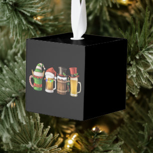 Merry Christmas Beers Drinking Santa Beer Lover  Cube Ornament