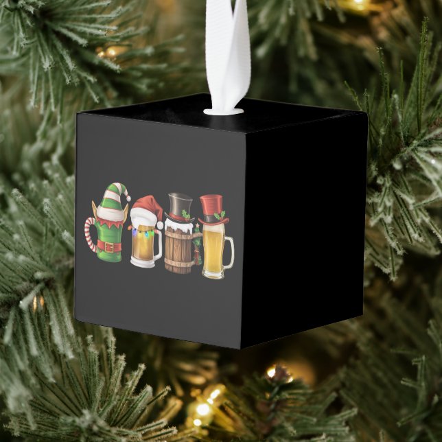 Merry Christmas Beers Drinking Santa Beer Lover  Cube Ornament (Tree)