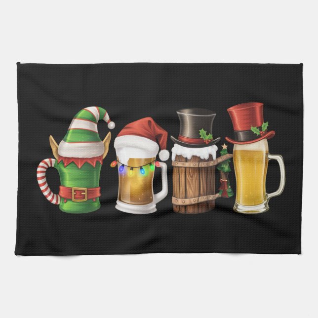 Merry Christmas Beers Drinking Santa Beer Lover  Kitchen Towel (Horizontal)